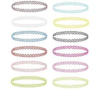 12 Pièces Ensemble Ras Du Tatouage, Accessoires Des Années 90, Bijoux Rétro Des Années 80 Des Années 2000, Multicolores Taille Unique, Pour Femmes Adolescentes, Ras De Cou Extensibles Multicolores