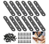 12 Pièces Equerre Plate Fixation Inox, 78 x 16 x 1.7mm Pattes D'assemblage Perforée Plates, Plaques de Raccord avec Vis, Noir Supports de Fixation Droits Plats pour Connexion Bois Meubles, Réparations