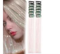 12 Pièces Extensions Cheveux Pailletées Clip, Tinsel Hair Extensions Colorées, Hair Tinsel Clip, Brillant Fairy Hair Kit Fête Accessoire Femme, Mèches De Cheveux à Clip, Rainbow Effect, 50 cm (D)