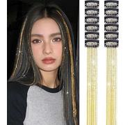 12 Pièces Extensions Cheveux Pailletées Clip, Tinsel Hair Extensions Colorées, Hair Tinsel Clip, Brillant Fairy Hair Kit Fête Accessoire Femme, Mèches De Cheveux à Clip, Rainbow Effect, 50 cm (C)