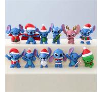 12 pièces Figurines de collection Disney Noël Stitch et ses amis - Décorations de Noël, ornements pour sapin de Noël, cadeaux d'anniversaire et produits dérivés pour fans, convient pour la décoration 