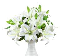 12 Pièces Fleur De Lys Artificiel Blanc, Réaliste Longue Tige Real Touch Stargazer Lily, Fausse Fleur De Lys Faux Floral Avec Des Tiges Pour Fête De Maison Table De Mariage Pièce Maîtrelle Décoration