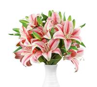 12 Pièces Fleur De Lys Artificiel Rose, Réaliste Longue Tige Real Touch Stargazer Lily, Fausse Fleur De Lys Faux Floral Avec Des Tiges Pour Fête De Maison Table De Mariage Pièce Maîtrelle Décoration