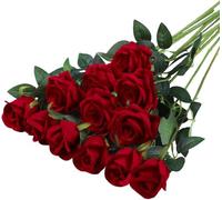 12 pièces Fleurs de Roses artificielles Texture Veloutée Fausses Fleurs Roses rouges 20in Fausses Fleurs de Soie Tige Unique Fleurs Roses Artificielles pour Mariages, Décorations de Fête(gros rouge)