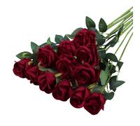 12 pièces Fleurs de Roses artificielles Texture Veloutée Fausses Fleurs Roses rouges 20in Fausses Fleurs de Soie Tige Unique Fleurs Roses Artificielles pour Mariages, Décorations de Fête(Bourgogne)