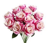 12 pièces Fleurs de Roses artificielles Texture Veloutée Fausses Fleurs Roses rouges 20in Fausses Fleurs de Soie Tige Unique Fleurs Roses Artificielles pour Mariages, Décorations de Fête(rose foncé)