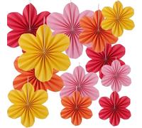 12 Pièces Fleurs en Papier Éventails,Éventails en Papier Suspendu,Fleur Papier Decoration avec Épingle 20/25/35 cm,Eventail Papier pour Fêtes, Mariages, Festives (Rouge, Jaune, Rose, Orange)