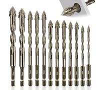 12 Pièces Foret Carrelage, Foret Beton Ø 3-12 mm, Meche Carrelage Hexagonal, pour Verre, Briquep, Plastique, Bois, Métal, Béton (Doré)