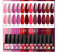 12 pièces Gel vernis à ongles ensemble nu rose rouge paillettes Semi Permanent tremper UV Gel vernis manucure Kit ongles green