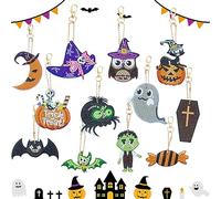 12 Pièces Halloween DIY Diamant Peinture Portes-Clés Double Face,Fantôme Pendentif Artisanat Strass Peinture Kits,Diamond Art Painting Keychain Pendentif,Kit de Peinture Diamant pour Enfant Fille