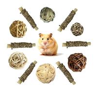 12 Pièces Jouet Lapin,Jouet pour Lapin,Balle en Rotin,Jeu D'activité Jouets,Boules d'herbe à Mâcher pour améliorer la santé Dentaire des Animaux de Compagnie pour Lapins Hamsters