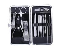 12 Pièces Kit de Manucure en Acier Inoxydable Trousse PU | Accessoires pour Ongles des Mains et Pieds, Coupe-ongles, Ciseaux, Pince, Lime et Cure-oreille, Motif Végétal Argenté