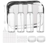 12 Pièces Kit Flacon Voyage Avion, 60ml Contenant Cosmetique Vide, Kit Voyage Produit Toilette avec Sac Transparent Spatule Pipette Entonnoir Étiquettes pour Le Shampooing la Lotion Le Revitalisant