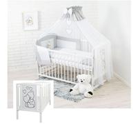 12 Pièces Lit Enfant avec Matelas Literie et Accessoires - Nounours avec Coeur Gris