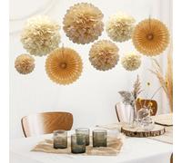 12 Pièces Marron et Beige Pompom Fleurs Papier Boule Decoration Fete Déco Mariage Pompom, Decoration Boheme Pompons en Papier de Soie Decoratif Rideau à Pompons en Papier pour Anniversaire, Décoration