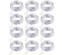 12 Pièces Micro Guirlande Lumineuse à Piles, 20 LEDs Fil de Cuivre Lumières, 2 Mètres Mini Guirlande LED Batterie pour l'Anniversaire Fête Mariage Vacances Noël Extérieur Intérieur Décor, Blanc Froid
