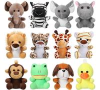 12 Pièces Mini Animaux De Forêt En Peluche-Jouet De Jungle 4,8 Pouces Éléphant Lion Girafe Tigre Chiot Zèbre Canard Mignon Pour Fête Sur Thème Des Animaux