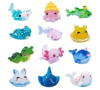 12 Pièces Mini figurines d'animaux marins, Animaux Marins Figurines en Résine, Jouets d'animaux de mer miniatures, Décoration micro-paysage de l'océan en résine pour DIY Aquarium Maison de poupées (A)