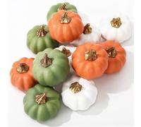 12 Pièces Mini Petite Citrouille Artificielle, Blanc Citrouille de Décoration Kit Automne, pour la Récolte d'automne Halloween Thanksgiving Décoration de Table à la Maison, Orange, Vert, Blanc