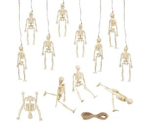 12 Pièces Mini Squelette 14cm Squelette Halloween, Mini Modèle Squelettes Humain, Figurine Halloween avec 5m Chanvre, Petit S-quelette en Plastique pour H-alloween Hantée, Accessoires Cotillons