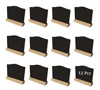 12 Pièces Mini Tableau Noir, Mini Tableau Noir Double Face avec Base en Bois, pour Dessins, Menus Restaurants et Mariages, La Fête, Café Bar, Étiquettes de prix, Enfants Craft
