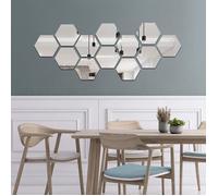 12 Pièces Miroir Acrylique Adhésif Autocollant Mural Miroirs Muraux Stickers Salon Chambre 17.7 cm x 15.3 cm (Hexagone, Argent)