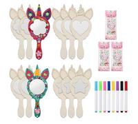 12 Pièces Miroir licorne,Bricolage Miroir Kits en Bois, Activites Manuelles pour Enfants. Activité manuelle enfant, Miroir enfant, adapté aux cadeaux pour enfants anniversaire princesse et peinture