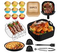 12 Pièces Moule Silicone Air Fryer Set 6L -pour Philips Airfryer 2000/3000/5000Series6.2 L, Ninja, Cosori Airfrye 6L, Accessoires Air Fryer sans BPA,Inclure 50 pcs Papier Cuisson