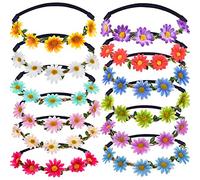 12 Pièces Multicolore Dame Fille Couronne de Fleurs de Mode Bandeaux de Guirlandes Florales pour Fête de Mariage Festival