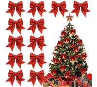 12 Pièces Noeud Sapin de Noel Rouge, Arcs de Noël Pailletés 12 x 15cm, Noeud Rouge Sapin de Noel Decoration, Gros Noeud Noel Sapin Réutilisable pour Guirlande Cadeaux Voiture Mariage Fêtes