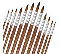 12 Pièces Nylon Pinceaux Peinture Acrylique Professionnel, Artiste Pinceau Set pour Aquarelle Gouache Peinture à l'huile, Art Paint Brush Ronds Pointus Langue de Chat Ovale Lavage (Brun)