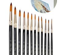 12 Pièces Nylon Pinceaux Peinture, Pinceaux d'artiste pour Aquarelle Acrylique Professionnel Artiste Pinceau Set Poil Synthétique Rond Filbert Angulaire Plat pour Artisanat Modèles Huile Gouache