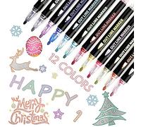 12 Pièces Outline stylos à paillettes double ligne, double ligne, marqueurs à double ligne, couleurs de stylos magiques, stylos magiques métalliques, pour peinture, carte cadeau, scrapbooking