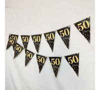 12 pièces/Pack Bannière de célébration du 50e anniversaire en noir et or, Noël 12 pièces/sacPapetier