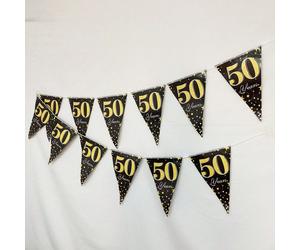 12 pièces/Pack Bannière de célébration du 50e anniversaire en noir et or, Noël 12 pièces/sacPapetier