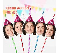 12 pièces Pailles personnalisées avec photo découpée Décorations de fête d'anniversaire 18e Personnalisé 16e 21e 25e Enfin 18 Fêtes pour lui elle, Délicate Romance 19,8 cm/12 piècesPapetier
