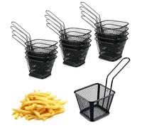 12 Pièces Panier À Frites, Panier À Copeaux, Mini Paniers À Frire Argentés Paniers De Présentation De Nourriture PourFrites Avec Poignée, Pour Frites, Poulet Frit, Rondelles D'Oignon(Noir)