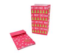 12 Pièces Paquet Présent en Papier Kraft Rouge | Usage Jetable, Mots Joyeux Noël et Sapin, Choix Écoresponsable pour Enseignants et Organisateurs