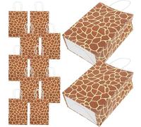 12 Pièces Paquet Présents Léopard en Papier avec Poignées, Marron | Petits Présents et Friandises, Réutilisables, Affichage de Table, Fêtes Jungle et Événements Scolaires