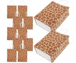 12 Pièces Paquet Présents Léopard en Papier avec Poignées, Marron | Petits Présents et Friandises, Réutilisables, Affichage de Table, Fêtes Jungle et Événements Scolaires