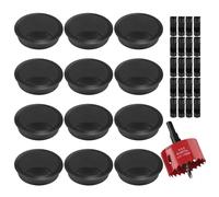 12 Pièces Passe Cable Bureau, 60mm Passage de Cable Bureau, Plastique Passe Fil Bureau, Noir Cache Cable Bureau avec 1 Scie Cloche et 20 Clips de Fixation pour Bureau, Maison
