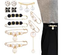 12 Pièces Perle Broche femme vetement decollete, Broches Élégante Fausses Perles, Epingle a Nourrice Mariage Strass Sécurité Clips pour Pull Col Châle Cardigan Echarpe