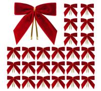 12 pièces Petits nœuds en velours rouge pour sapin de Noël, couronne, emballage cadeau, artisanat, mariage, fête, nœuds à torsader pour sacs de friandises, sacs de boulangerie, décorations de nœuds de