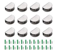 12 Pièces Pince à Verre en Acier Inoxydable 201, Support d'Étagère en Verre, Support de Fixation Etagere en Verre Noir Demi-Rondes avec Vis (Argent, Demi-Cercle, pour Verre de 6 à 9 mm d'épaisseur)