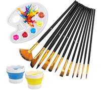 12 Pièces Pinceaux pour Aquarelle, avec 2 Pièces Gobelet Pliable et 1 Pièce Palette de Mélange, Pinceau Peinture Acrylique, Sets de Pinceaux pour Acrylique, Aquarelle, Peinture à l'huile, Gouache