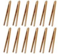 12 Pièces Pinces en Bambou - Pinces de Cuisine pour Grille-pain, Toasts, Pain et Steak, Idéales pour Barbecue et Buffet