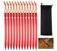 12 Pièces Piquets de Tente en Alliage d'aluminium, Sardines Tente Camping 18 cm, Triangle Piquets De Tente avec Cordon Réfléchissant, pour Camping en Plein Air, Voyage, Construction de Tente (Rouge)
