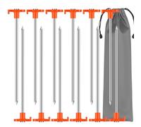 12 Pièces Piquets de Tente Métalliques - Sardines Robustes en Acier Galvanisé avec Sac de Transport, Piquet de Tente pour Sol Dur Camping Tarps Tentes et Équipements Extérieurs(Orange, 20 cm)