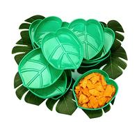 12 Pièces Plateau Collation 12 Pièces Feuille Palmier Plateau à Collation Réutilisable Hawaïen Feuilles Plantes Tropicale, Croustilles Biscuits, Trempette Bonbons, 8,3 x 7 Pouces