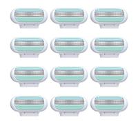 12 Pièces Recharges de Lames Pour Femme, Lames de Rasoir Femme, Lames Compatible Venus, Recharges Lames Bleues, Recharges à 3 Lames en Acier Inoxydable, Rasage Doux et Précis (Bleu)